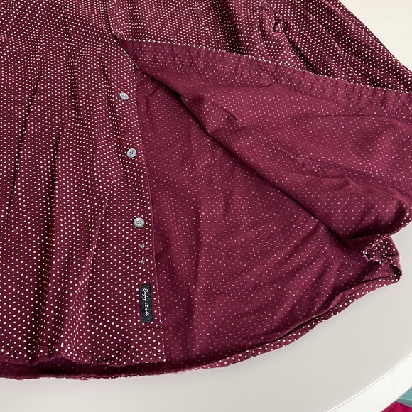 Denim & Flower Burgundy with White dots long sleeve Button Down- Large - Picture 6 of 13